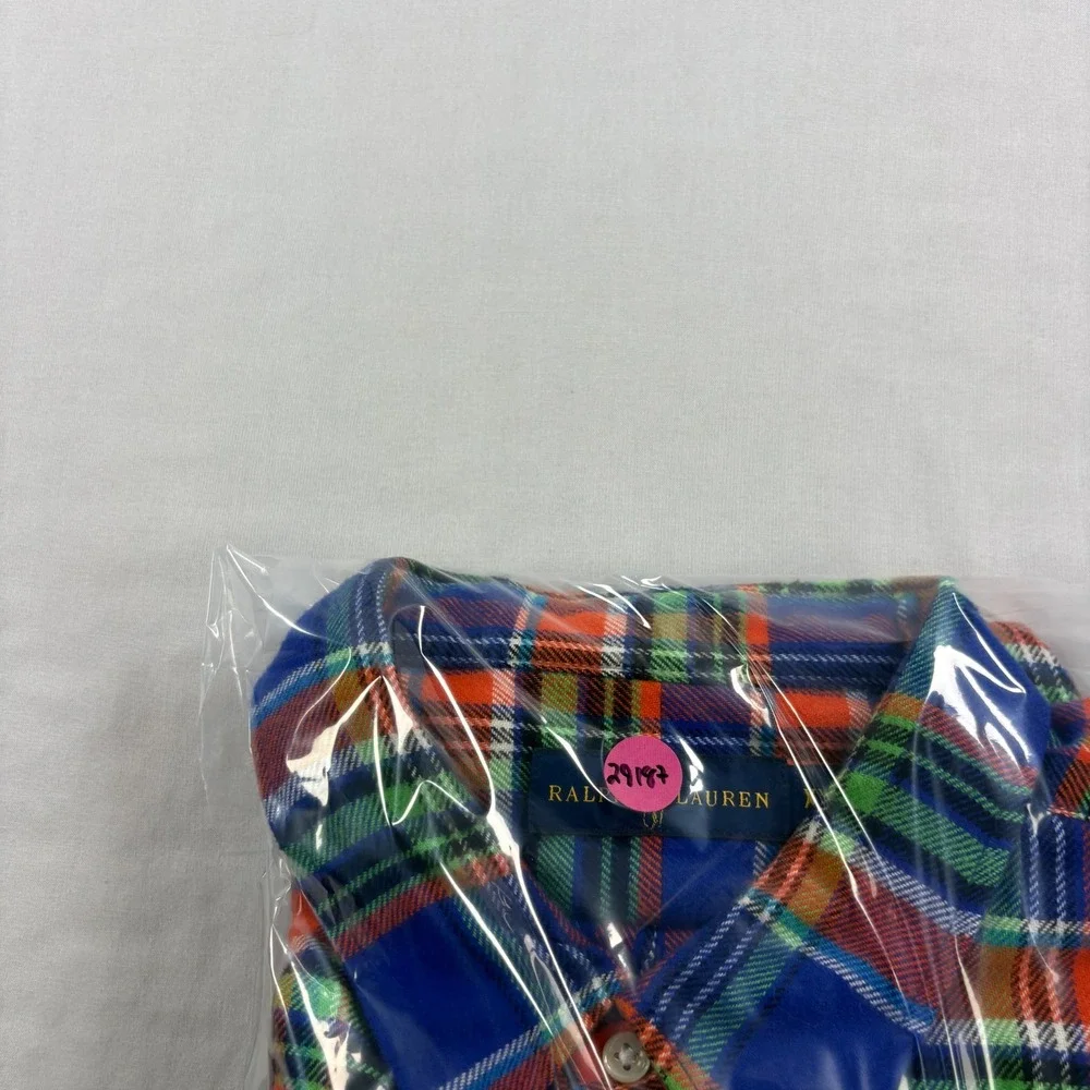 Polo Ralph Lauren Flannel Shirt Mens 2XL Blue Plaid Button Up Long Sleeve Casual